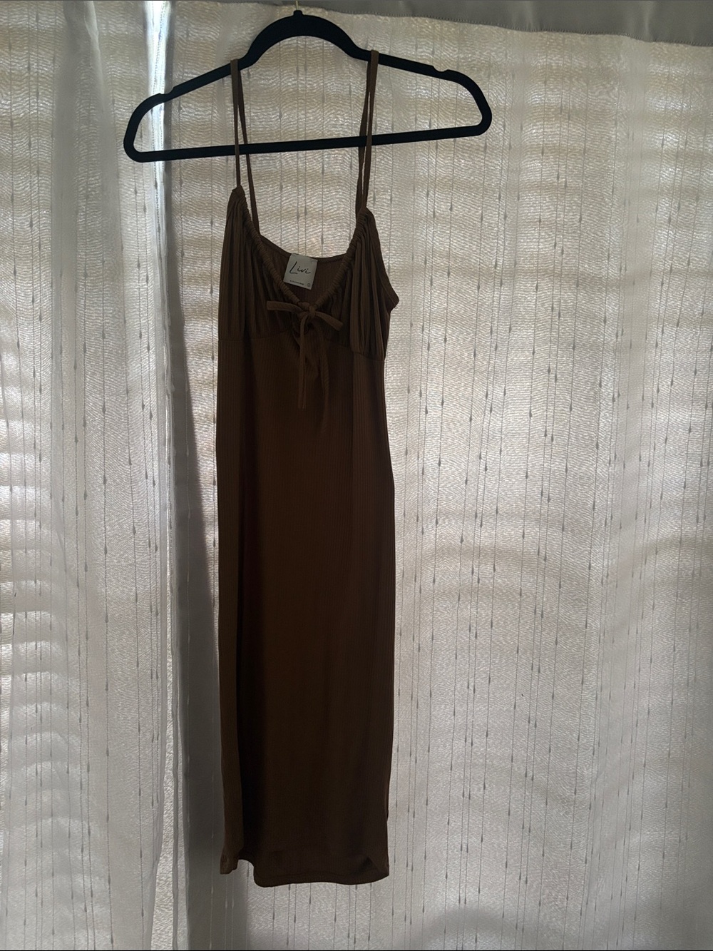 Olivia Rae Brown Ribbed Tie-Front Midi Slip Dress